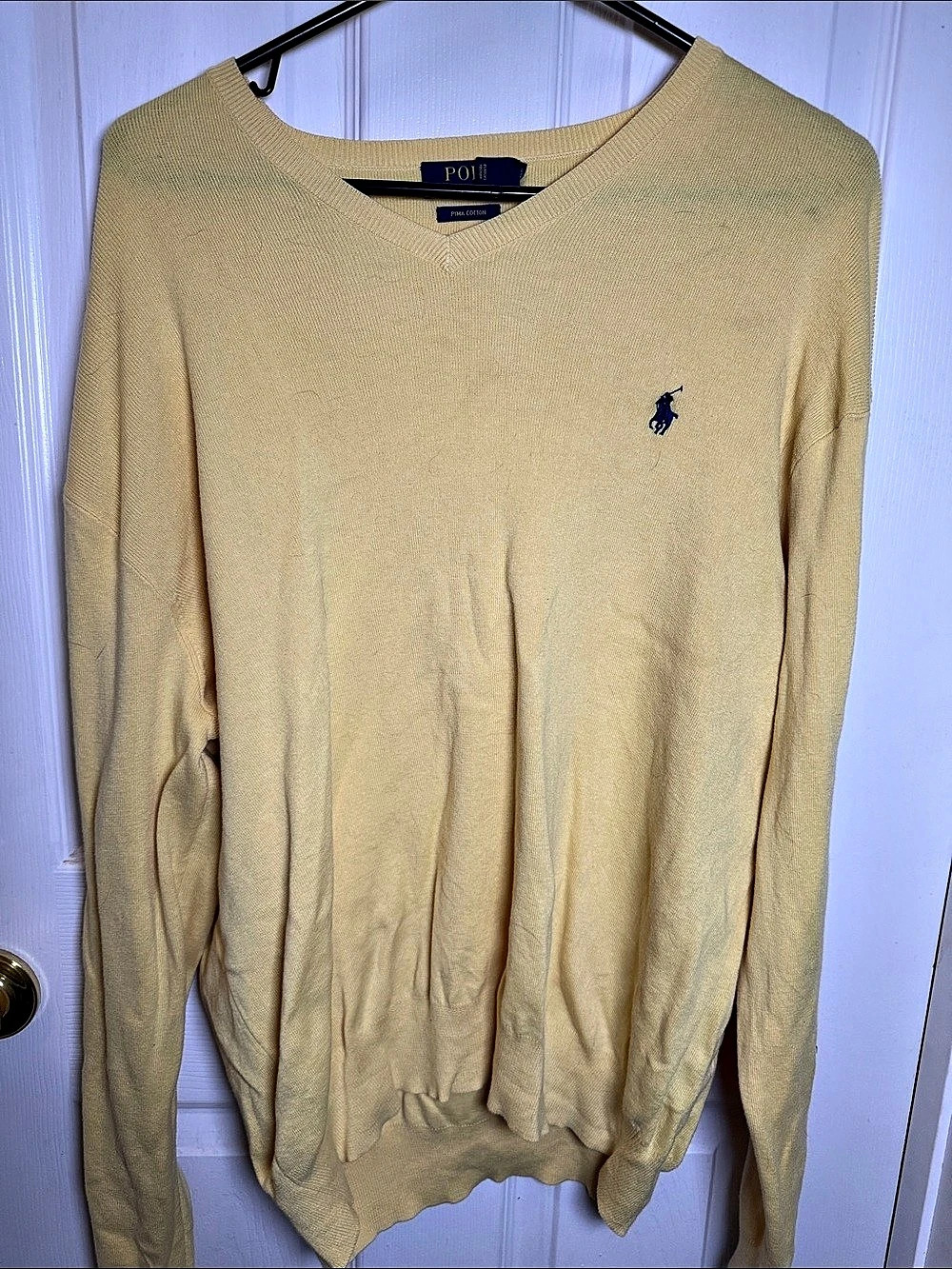 Polo Ralph Lauren Pima Cotton V-Neck Sweater Yellow Large